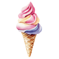 Deliciously realistic watercolor ice cream cone with pastel colors on a bright transparent background, Realistic cute cartoon ice cream on transparent background png