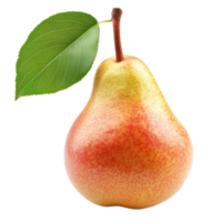 Fresh pear fruit with a green leaf displayed against a clean transparent background for culinary and health uses, Pear fruit isolated on transparent background png