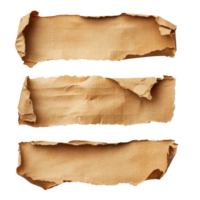 Torn pieces of corrugated paper arranged for labeling in a crafting workspace with natural light, Torn pieces of corrugated paper used as label on transparent backgroundfile png