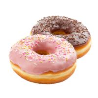 Delicious donuts with pink and chocolate frosting on a clean transparent background, donuts isolated on transparent png