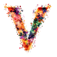 V formed with colorful splashes on transparent background showcasing creative use of consonant letter in art and design, consonant letter v is used to make words on transparent backgroundfile png