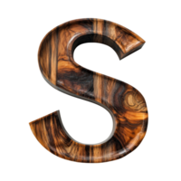 Beautifully crafted wooden letter S displayed on a pristine transparent surface, showcasing intricate patterns, consonant letter s is used to make words on transparent backgroundfile png