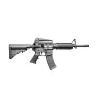 Assault rifle displayed on a transparent background highlighting its tactical features and design, M4A1 Assault Rifle on transparent background png