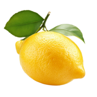 Fresh lemon fruit with green leaves isolated on a clean transparent background for culinary and design purposes, lemon fruit isolated on transparent background png