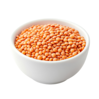 Uncooked lentils in a transparent bowl on a clean, transparent background ready for cooking, Uncooked lentils in transparent bowl isolated on transparent background png