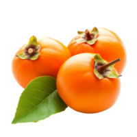 Fresh ripe persimmons with green leaves arranged beautifully on a clean transparent background, fresh ripe persimmons with leaf isolated on transparent background png