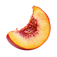 Juicy nectarine slice with bite marks isolated against a clean transparent background, Nectarine slice isolated on transparent background png