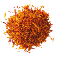 Isolated heap of premium saffron spice on transparent background perfect for culinary use in various dishes, Isolated heap of saffron spice png
