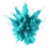 Vibrant turquoise color powder explosion isolated on transparent background showcasing dynamic motion, turkis color powder pulver explosion isolated on transparent background png