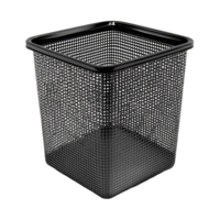 Black square mesh trash can on a transparent background for home or office use, black square mesh trash can isolated on transparent background png