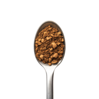 Instant coffee granules in a spoon against a clean transparent background ready for brewing, instant coffee in the spoon on transparent background png