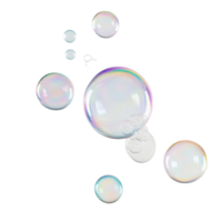 un colección de vistoso jabón burbujas flotante suavemente en un transparente fondo, jabón burbujas en transparente antecedentes png
