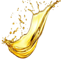 Vivid splashes of golden oil isolated against a clean transparent background demonstrating fluid dynamics, oil splashing isolated on transparent background png