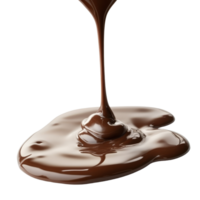 Velvety chocolate pour and drip on a transparent surface showcasing its smooth texture and rich color, Velvety Chocolate Pour and Drip isolated on transparent background png