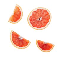 Freshly cut grapefruit slices on a transparent background showcasing vibrant colors and fresh texture, grapefruit with slice on transparent background png