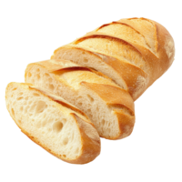Sliced baguette bread on a clean transparent background ready for serving with fresh toppings or spreads, sliced baguette bread isolated on transparent background png
