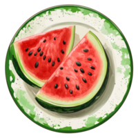 Fresh watermelon slices on a plate isolated against a clean transparent background for refreshing summer snacks, watermelon in plate isolated on transparent background png