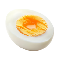 A perfectly boiled egg cut in half showcasing its vibrant yellow yolk on a transparent background, Boiled egg isolated on transparent background png