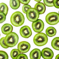 Slices of fresh kiwi fruit arranged on a transparent background for a vibrant culinary display, Many slices of kiwi fruit on transparent background png