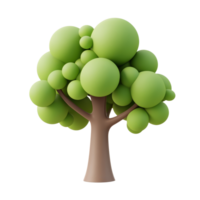 Cute bright green tree icon featuring round foliage on a simple isolated background, 3D icon of a cute tree in birght green color isolated transparent background png