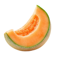 Fresh slice of cantaloupe melon isolated on a bright transparent background showcasing its vibrant orange fruit flesh, slice cantaloupe melon isolated on transparent background png
