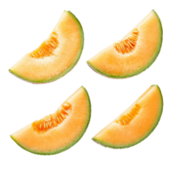 Fresh cantaloupe melon slices arranged neatly on a transparent background highlighting their vibrant color and texture, Cantaloupe melon slices isolated on transparent background png