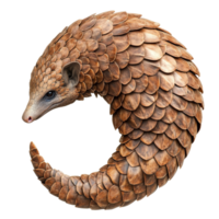 A pangolin curled up in a defensive position on a clean transparent background, a pangolin isolated on transparent background png
