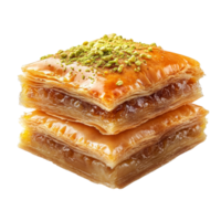 Deliciously layered baklava topped with pistachios isolated on a clean transparent background, Baklava isolated on transparent background png
