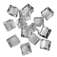 Crystal clear artificial acrylic ice cubes scattered on a light surface ideal for creative decoration, Crystal Clear Artificial Acrylic Ice Cubes Square Shape. 3d render on a transparent background png