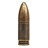 An old bullet resting on a transparent background showcasing its worn texture and historical significance, old bullet isolated on transparent background png