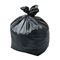 Black garbage bag isolated on a transparent background ready for disposal with contents hidden inside, garbage bag isolated transparent background png