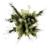 Olive color powder explosion captured on a transparent background showcasing a dynamic pulverization effect, olive color powder pulver explosion isolated on transparent background png