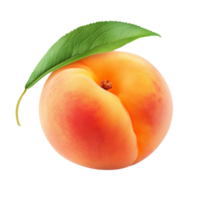 Fresh peach fruit with green leaf resting on a transparent background, perfect for cooking or snacking at any time, peach fruit with leaf isolated on transparent background png