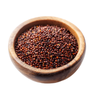 Red quinoa grains in a wooden bowl on a clean transparent background, showcasing their unique texture and color, red quinoa on transparent background png