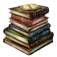 A collection of enchanted magic books resting on an isolated transparent background, showcasing intricate designs and colors, Enchanted Magic Books Isolated on transparent background png