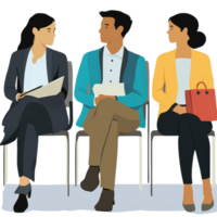 diverso grupo do indivíduos esperando juntos para uma o negócio encontro às uma moderno escritório, Arquivo não fundo diverso pessoas esperando para uma trabalho entrevista png