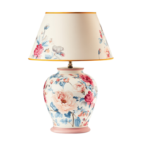 Elegant floral print table lamp with charming design perfect for home decor in any setting, elegant table lamp with floral pattern print isolated on transparent background png