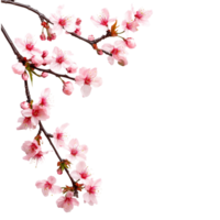 Delicate sakura tree branch adorned with pink flowers against a transparent background, celebrating springs beauty, sakura tree branch flower transparent background png
