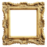 Antique golden frame with intricate design isolated on a transparent background, Antique golden frame isolated on transparent background png