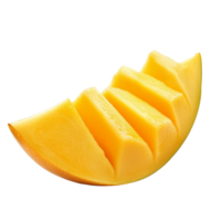 Freshly sliced mango pieces isolated on a pure transparent background for culinary use, slice mango isolated on transparent background png