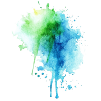 Abstract watercolor splashes in vibrant green and blue tones creating an artistic design on a transparent background, green blue colored paint fleck splash isolated on transparent background png