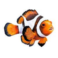Bright clownfish swimming against a transparent background showcasing vivid colors and unique patterns in a vibrant environment, Clownfish on transparent background png