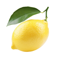 Fresh lemon with vibrant green leaf isolated on transparent background for culinary and decorative purposes, fresh lemon isolated png