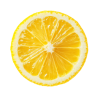 Freshly sliced lemon half isolated on a transparent background showcasing vibrant yellow color and juicy texture, fresh slice lemon isolated on transparent background png