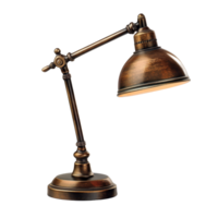 Elegant brass desk lamp with adjustable arm, isolated on a clean transparent background for home and office decor, lamp desk isolated on transparent background png