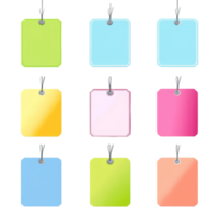 Colorful stickers and labels arranged in a grid on a transparent background showcasing various shapes and hues, Stickers paper label on transparent backgroundfile png