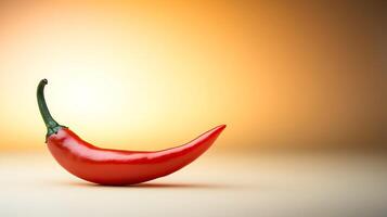 Vibrant red chili pepper resting on a smooth surface with a warm gradient background photo