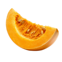 Fresh pumpkin slice isolated on a transparent background, showcasing vibrant orange color and textured interior, Pumpkin slice isolated on transparent background png
