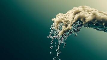 Close-up of water cascading with foam against a soft gradient background, creating a serene atmosphere photo