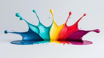 Vibrant paint splash in various colors creating an artistic display on a white background photo